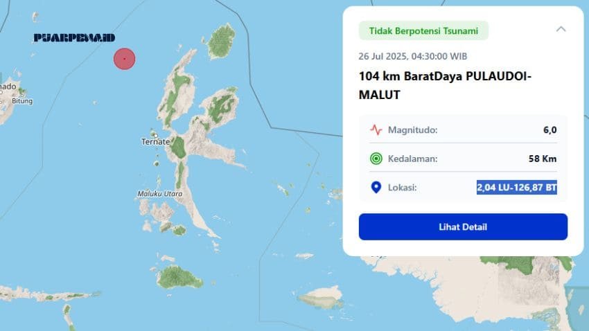 Gempa 6.0 Magnitudo Guncang Ternate, tidak Berpotensi Tsunami